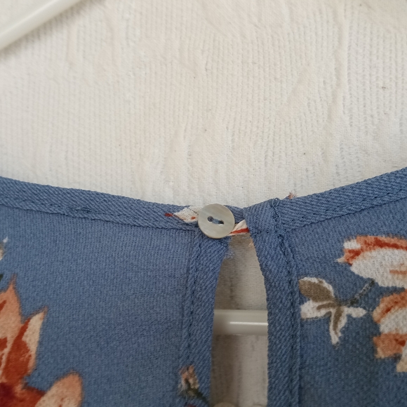 Perfect Peach Blue Babydoll Dress Floral Long Sleeve Crochet Waist Romantic Plus - Picture 11 of 12